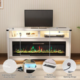 Fireplace TV Stand, Wood Texture 50" Electric Fireplace with Highlight Storage Cabinet, LED Light Entertainment Center, for TVs Up to 65"(WHITE) COCO DESIGN