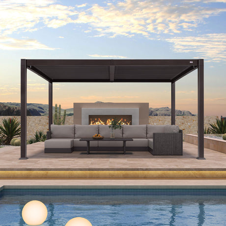 PURPLE LEAF 10' x 14' Louvered Pergola Outdoor Adjustable Louvre Shade Modern Patio Aluminum Pergola with Retractable Roof for Deck Backyard Garden Hardtop Gazebo PURPLE LEAF