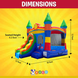 Inflatable Bounce House with Slide for Kids (Without Blower) - 18 x 12 x 14.5 Foot Rainbow Smiley Face Backyard Inflatable Bouncy House - Built-in Bladder Water Misting System Pogo Bounce House