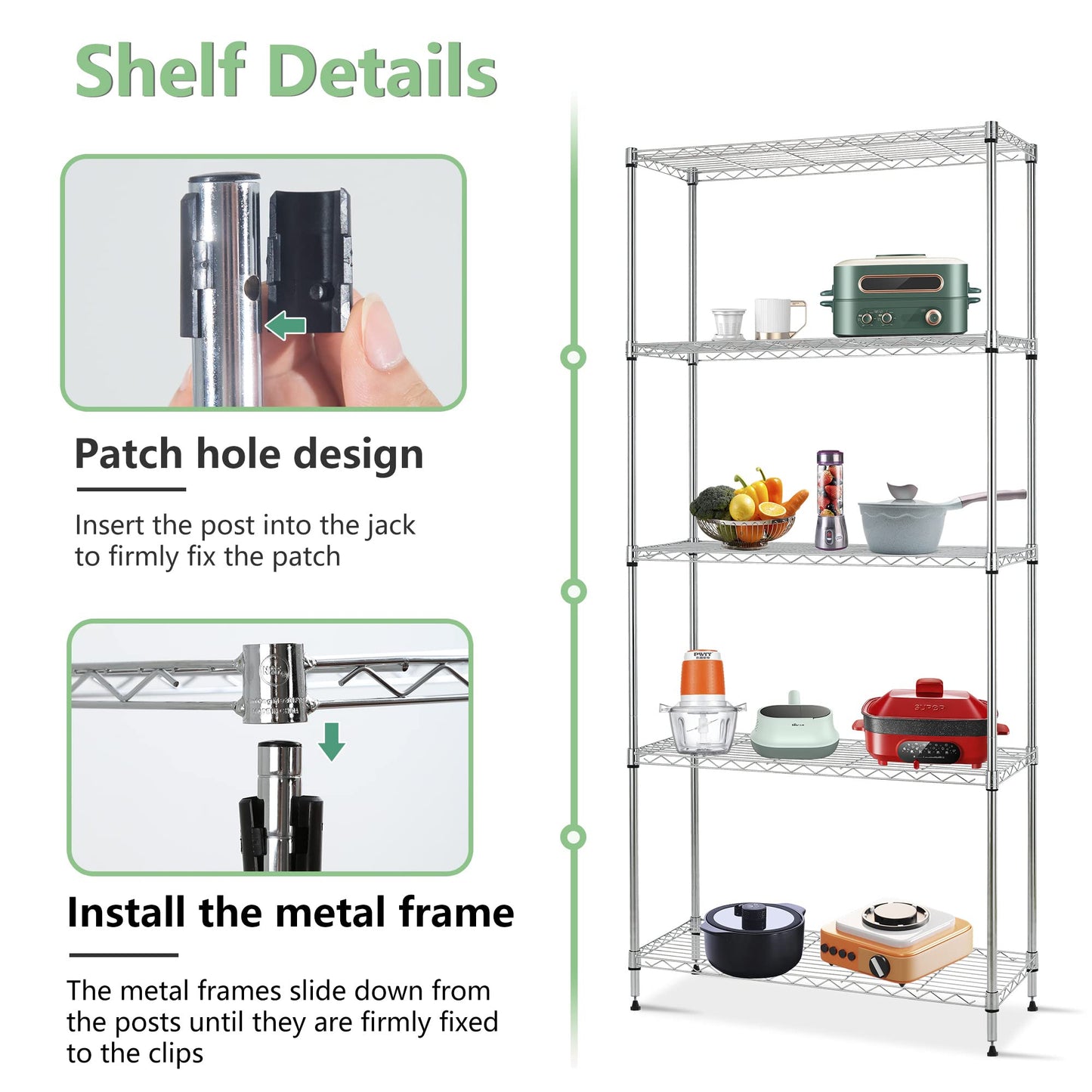 FDW 14" D×24" W×60" H Wire Shelving Unit Metal Commercial Shelf with 5 Tier Layer Rack Strong Steel for Restaurant Garage Pantry Kitchen Garage,Chrome