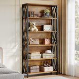 Tribesigns 70.87" Tall Bookshelf, 6-Tier Industrial Bookcase with Geometric Metal Frame & Open Storage Shelves, Freestanding Display Shelf for Home Office, Living Room, Rustic Brown Tribesigns