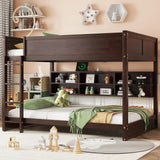 OYUMOENTS Queen Over Queen Bunk Bed, Solid Pine Wood Bunk Bed with Built-in Storage Cabinets, Charging Station, Ladder,Safety Guardrails, No squeaking for Teens & Adults, Brwon OYUMOENTS