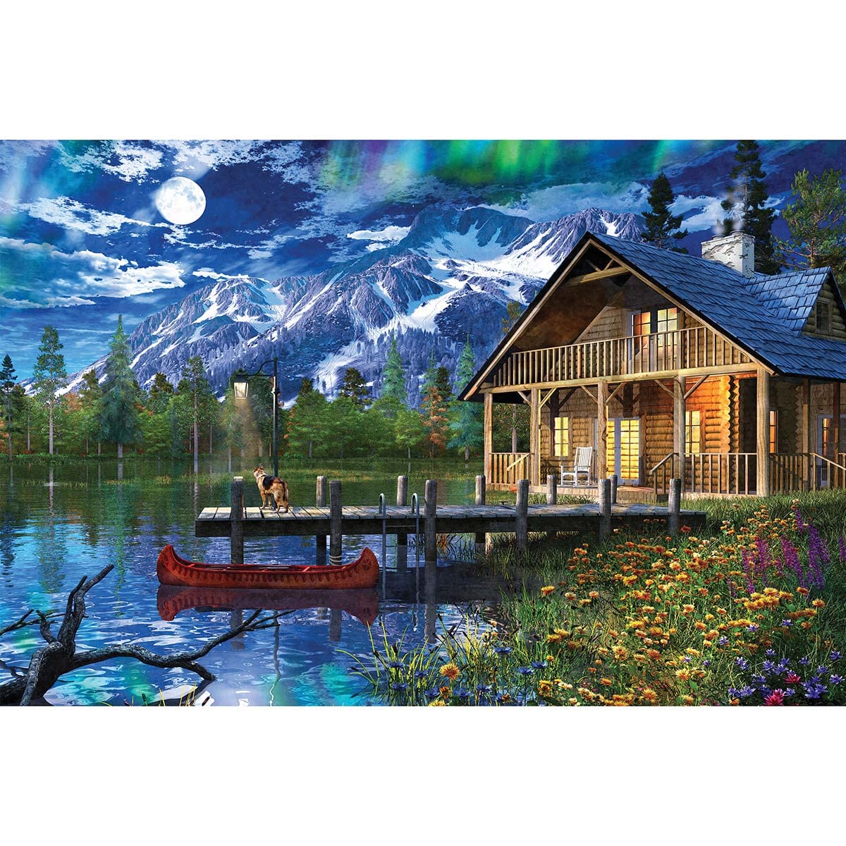 Springbok Majestic 1000 Piece Wooden Jigsaw Puzzle Moon Cabin Retreat Springbok