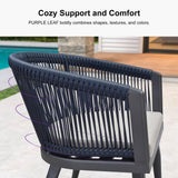 PURPLE LEAF Outdoor Dining Set for 8 All-Weather 9 Piece Patio Aluminium Dining Large Square Table and Rope Weave Chairs Included Cushions for Backyard Decor Kitchen Patio Furniture Set Grey and Navy PURPLE LEAF