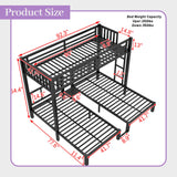 Aurnienofus Triple Bunk Bed Twin XL & Twin Over Twin with LED & Charging Station, Metal Detachable Bunk Bed for 3 Kids, Girls Boys Teens,Bunk Beds with Guardrails and Ladder, Black Aurnienofus