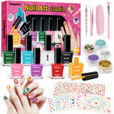 Tudaymol Nail Polish Set for Kids - Water-Based Peelable Polish-8 Colors with Glitter, Gems, Stickers, Pens, Tools, DIY Nail Art Kit, Non-Toxic Girl Toys Birthday Gift for Girls Ages 6 7 8 9 10 11 12 Tudaymol