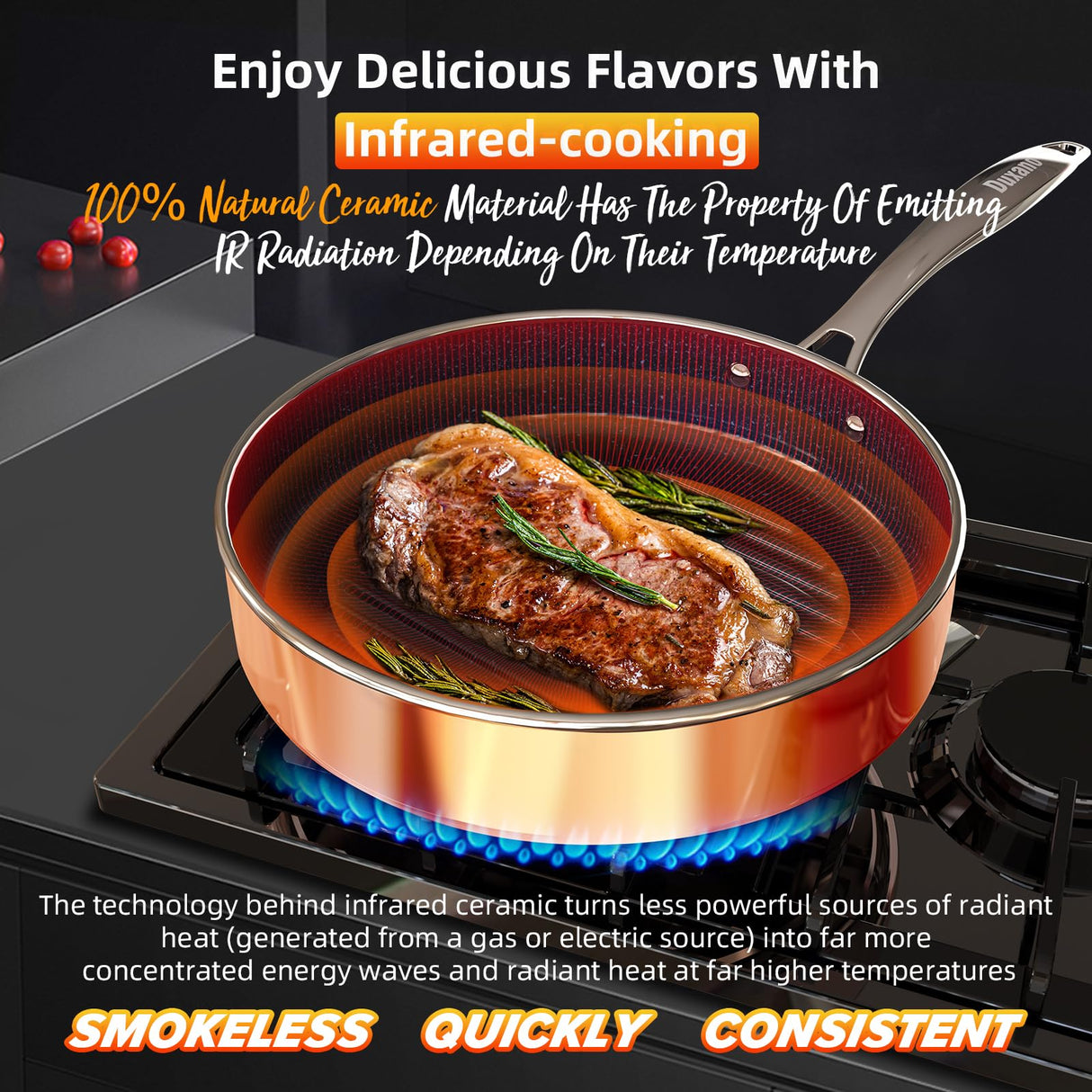 Deluxe DUXANO 14PC Healthy Pots and Pan With 9H Anti-scratch Coating, 2-Layer Non-Stick Ceramic&PFAS Free, Sensitively&Evenly Induction Cooking, Enhanced Flavor with Infrared Cookware, Dishwasher Safe DUXANO