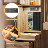 Vlsrka 70" H Vanity Desk with Mirror and Lights, Vanity Set with Hidden Stool, Drawers, Power Outlet, Makeup Dressing Table for Small Spaces, Brown Vlsrka