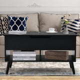 Giantex Lift Top Coffee Table, Modern Cocktail Table w/Hidden Compartment & 2 Open Shelves, Flip Top Center Table, Wooden Pull up Coffee Table for Living Room, Reception Room, Office (Black) Giantex