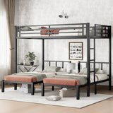 Bellemave Triple Bunk Bed for Kids, Detachable Queen Over Twin & Twin Metal Bunk Bed with Guardrails, Ladder & Storage, Converts to 3 Separate Beds, Easy to Assemble (3 Bunk Beds for Kids, Black) Bellemave