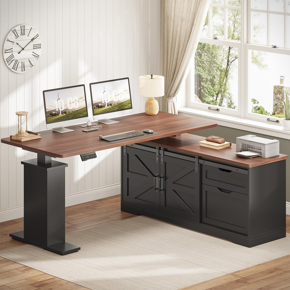SEDETA Farmhouse L Shaped Standing Desk, 55 inch Height Adjustable Cor ...