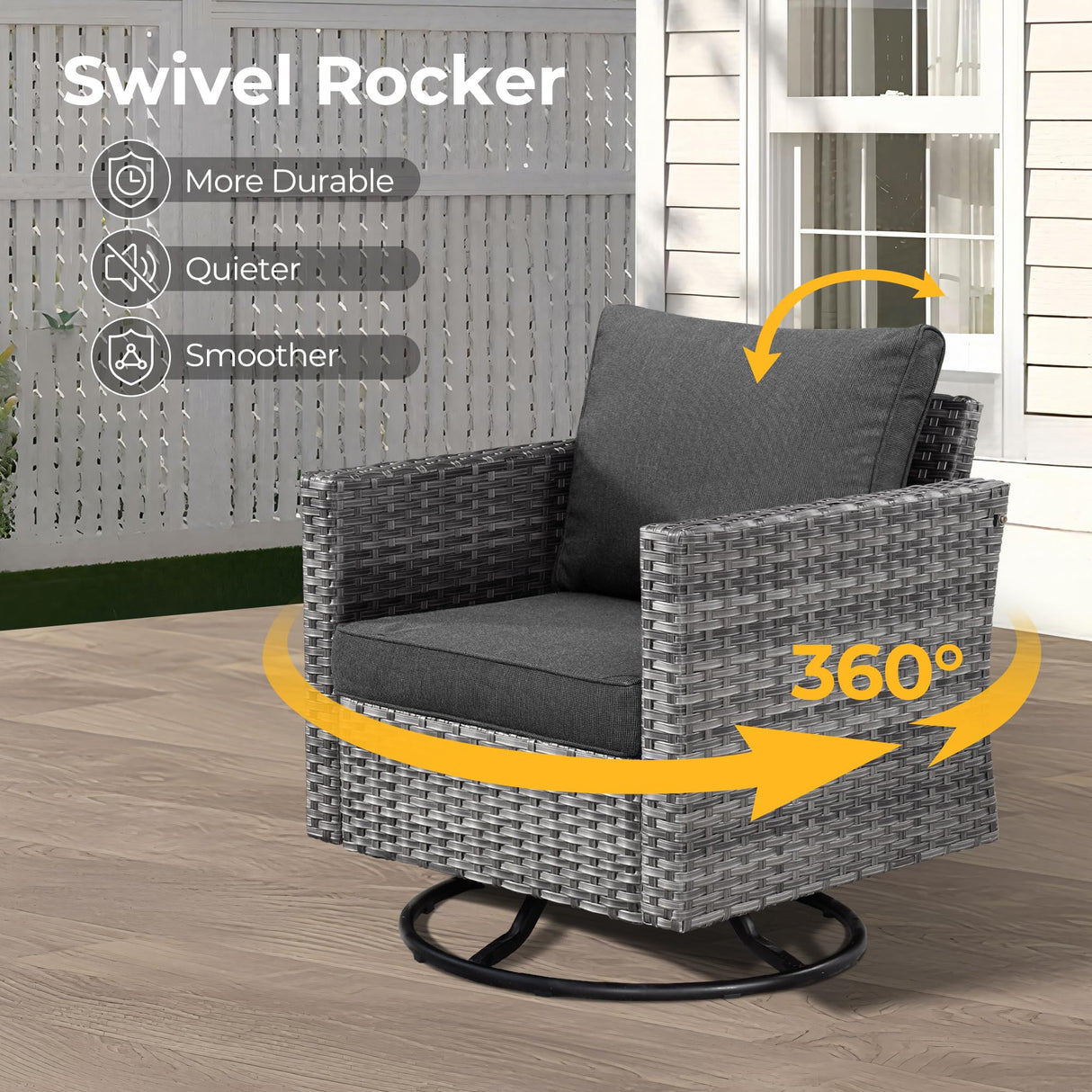 HOOOWOOO 10 Piece Patio Sectional Furniture Set with Fire Pit Table,Modern Wicker Outdoor Conversation Sofa Sets,Weather Resistant Modular L Shaped Outside Couch Swivel Chair Set(Black) HOOOWOOO