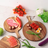 Roshtia 16 Pack Acacia Wood Cutting Board with Handle Thick Round Charcuterie Boards 2 Size Acacia Chopping Boards for Serving Cheese Pizza Bread Platter Baking Wooden Wall Carving Decor Roshtia