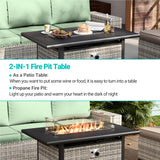 Muphyers 8-Piece Outdoor Patio Furniture Set with 55,000 BTU Fire Pit Table, PE Wicker Rattan Sectional Sofa Conversation Set - All-Weather Garden, Backyard Furniture, Light Green Muphyers