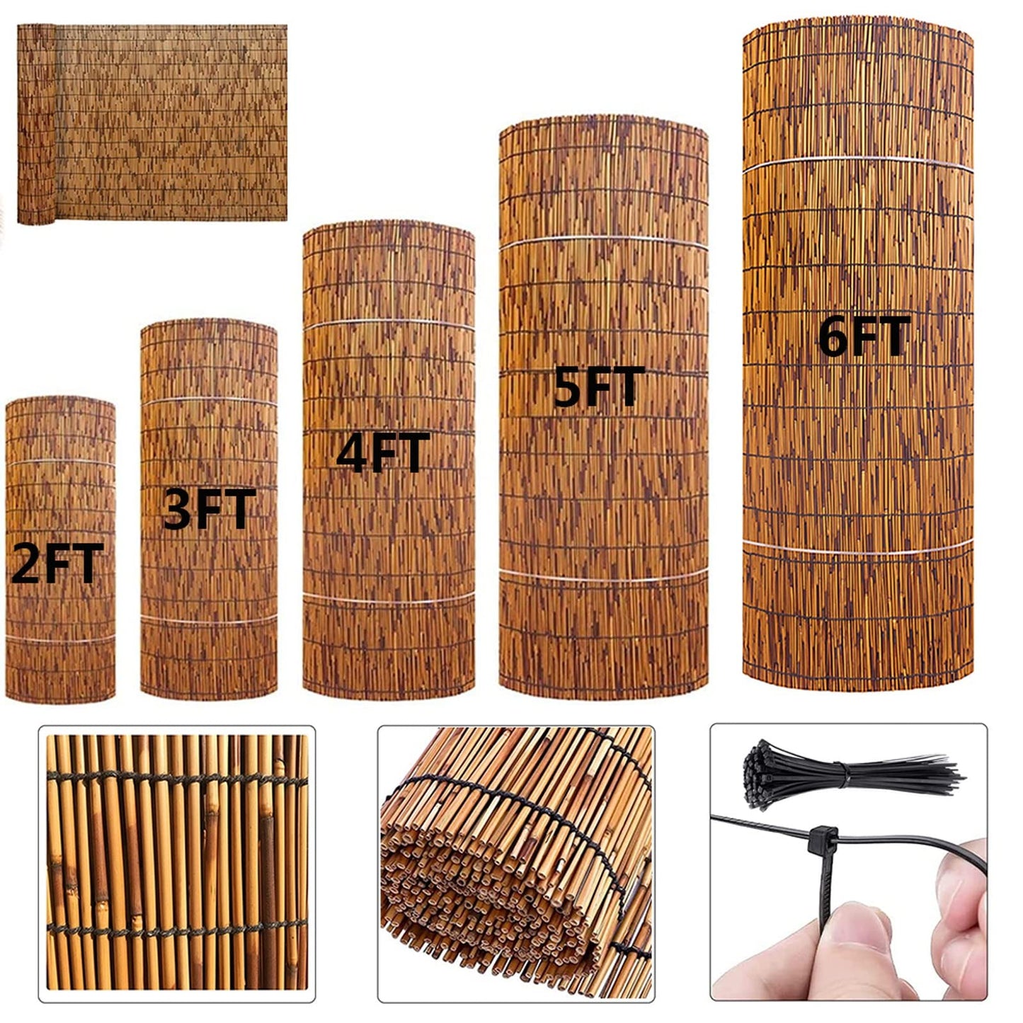 Natural Reed Fencing Rolls,4FT X 16.4FT Balcony Reed Fence Bamboo Screen Fencing for Outdoor Backyard Patio， Privacy Screen Panels,Balcony Fencing Covering (Size : H0.91xL3m/H3xL10ft)