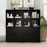 Giantex Bookcase with 2 Drawers, 51” Tall Floor Bookshelf w/4 Cubes, Anti-tip Kits, Freestanding Display Rack, Cubby Storage Organizer for Study, Living Room, Home Office, Black Giantex
