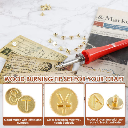 Wood Burning Tip Set, 26 Letters Wood Burning Tip Kit Copper Letter Number Soldering Iron Stencils DIY Embossing Carving Head Tools Wood Burning Set for DIY Embossing and Carving Crafts Wood  - WoodArtSupply