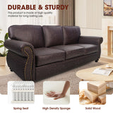 Couchus Mid-Century Vintage Sofa Couches with Rivet Design,loveseat Sofa,Removable Sofa Cover Upholstered Cushions and Solid Wood Frame (Brown, 3-Seater) Couchus