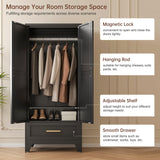 LCAOPC 71" Tall Metal Wardrobe Cabinet with Drawer and Hanging Rod, 2 Doors Armoire Wardrobe Closet with Shelf for Bedroom, Office, Laundry Room, Black LCAOPC