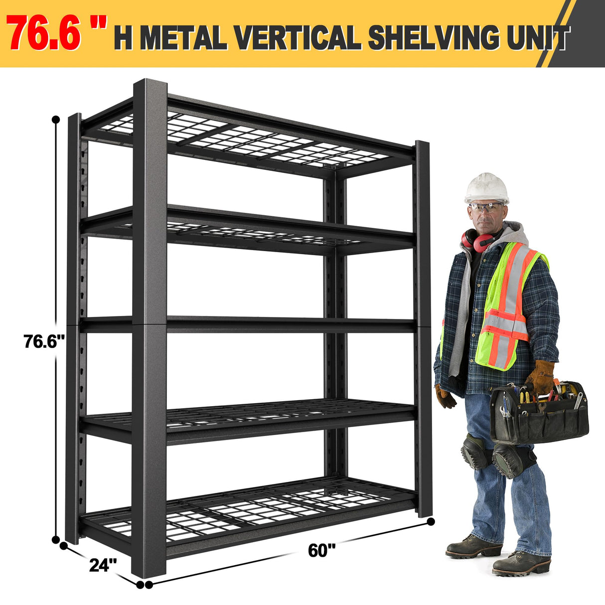 NEXVRTAU 76"H x 60"W x 24"D 5-Tier Heavy Duty Garage Shelving Unit with Wire Shelves,3000 LBS Capacity Metal Storage Rack,Adjustable Boltless Steel Shelves for Garage,Basement,Pantry,Warehouse.1 Pack Nexvrtau
