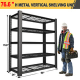 NEXVRTAU 76"H x 60"W x 24"D 5-Tier Heavy Duty Garage Shelving Unit with Wire Shelves,3000 LBS Capacity Metal Storage Rack,Adjustable Boltless Steel Shelves for Garage,Basement,Pantry,Warehouse.1 Pack Nexvrtau