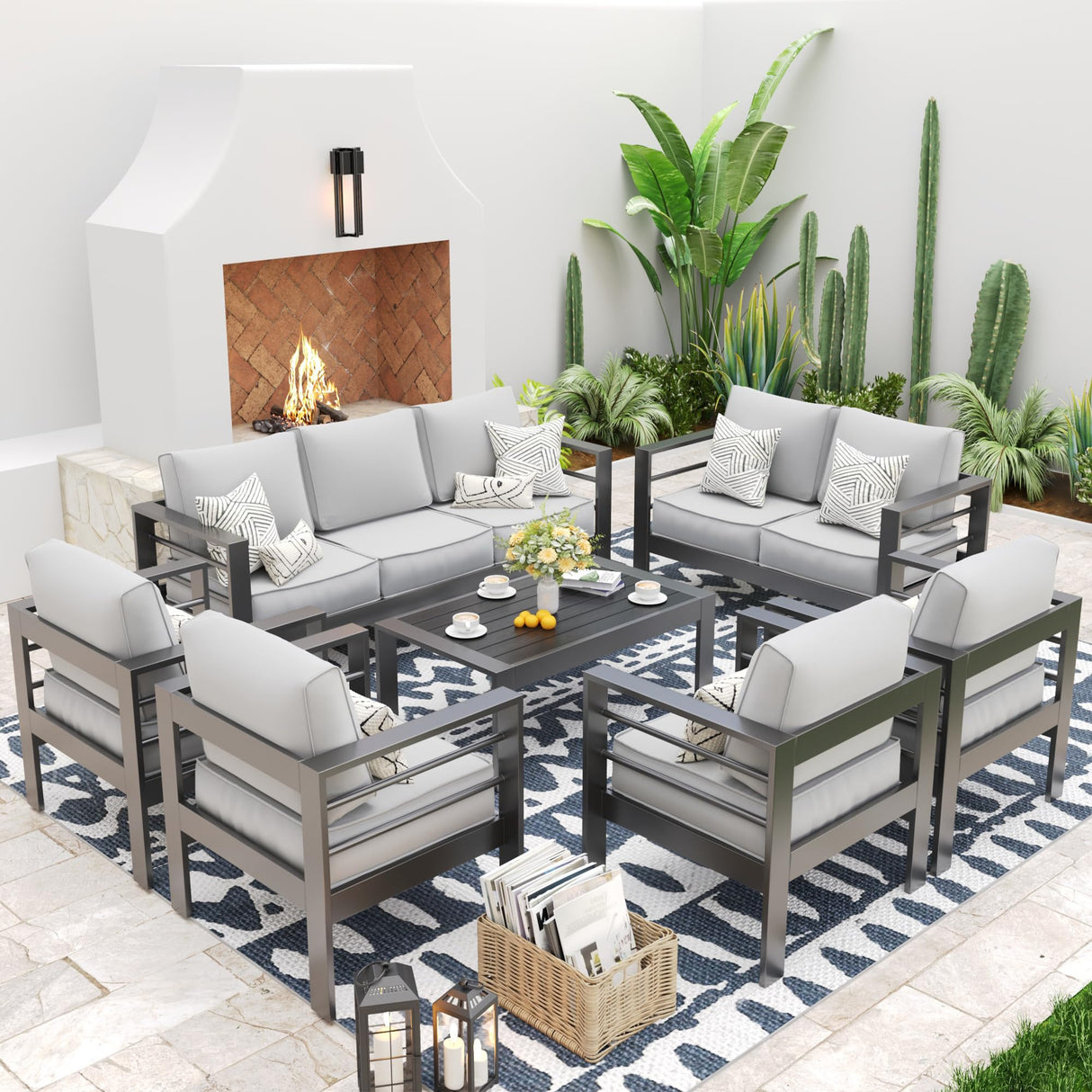 UDPATIO 7 Pieces Patio Aluminum Furniture Set Oversized Outdoor Furniture Modern Patio Set, 9 Seat Thick Cushion Outdoor Seating Set for Balcony(Include Waterproof Sofa Cover) UDPATIO