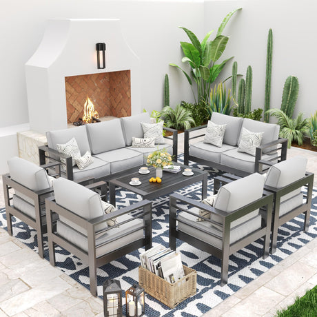 UDPATIO 7 Pieces Patio Aluminum Furniture Set Oversized Outdoor Furniture Modern Patio Set, 9 Seat Thick Cushion Outdoor Seating Set for Balcony(Include Waterproof Sofa Cover) UDPATIO