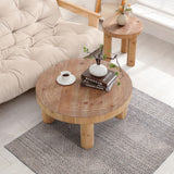 RUSTOWN 2-Piece Round Farmhouse Coffee Table, Rustic Coffee Table and End Table Sets, Circle Wooden Ring Finish with Solid Wood Legs, Center Table Set for Living Room (Natural) RUSTOWN