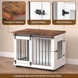Zakkart Dog Crate Furniture Barn Door for Medium Dogs Up to 40 lbs. - Puppy Kennel w/Thickened Farmhouse Top & Steel Bars - 30'' Wide - White Decorative Modern Dog Crate Table, End Table, Nightstand Zakkart