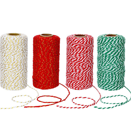 Boao Twine 4 Rolls 1312 Feet Christmas Wrapping Twine Cotton String for Christmas Arts Crafts Gift Bakers Packing Rope Cord DIY Supplies(Classic Colors) Boao