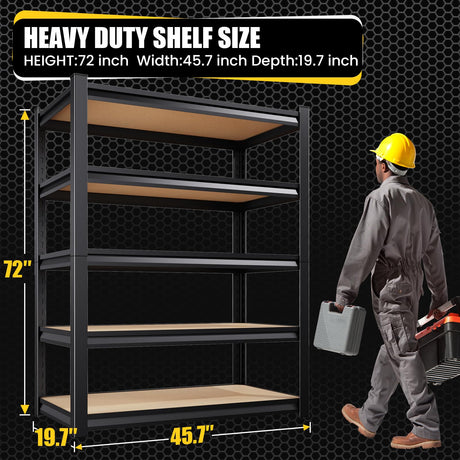 72”H*46”W Garage Shelving Heavy Duty, Adjustable Garage Shelves, 2500LBS Storage Shelves, 5-Tier Metal Shelving Units, Easy Assembly Wood Shelves, Utility Storage Rack Shelf for Warehouse, Pantry CVGFDR