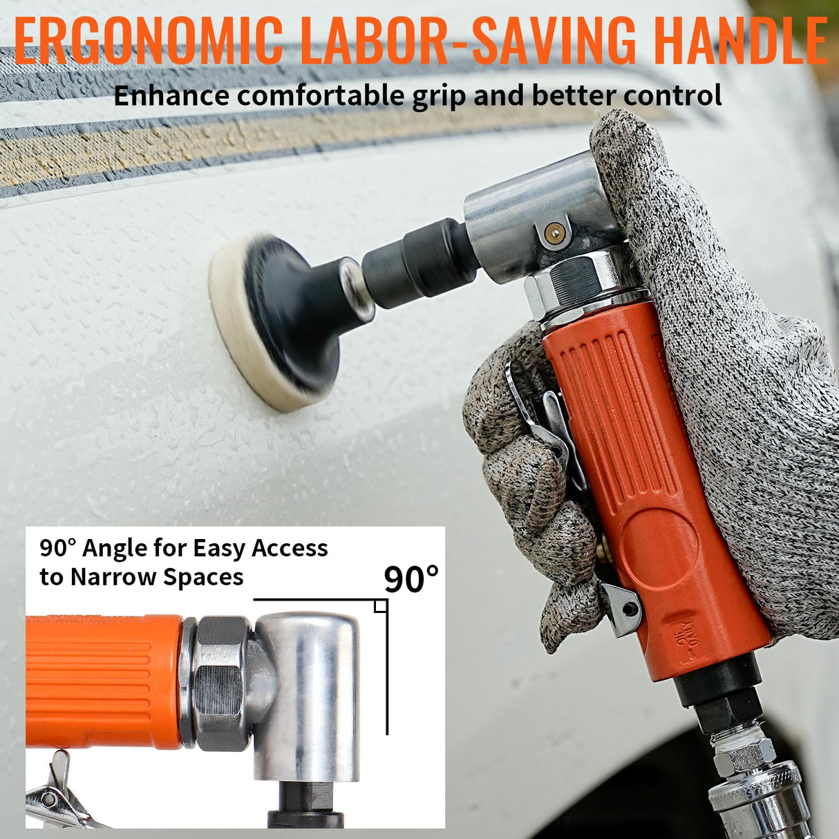 Baisiky 1/4" Mini Air Die Grinder Kit Right Angle 90 Degree Pneumatic Sander 20,000RPM High Speed with 1/4"(6MM) and 1/8"(3MM) Collets for Grinding, Polishing and More Baisiky