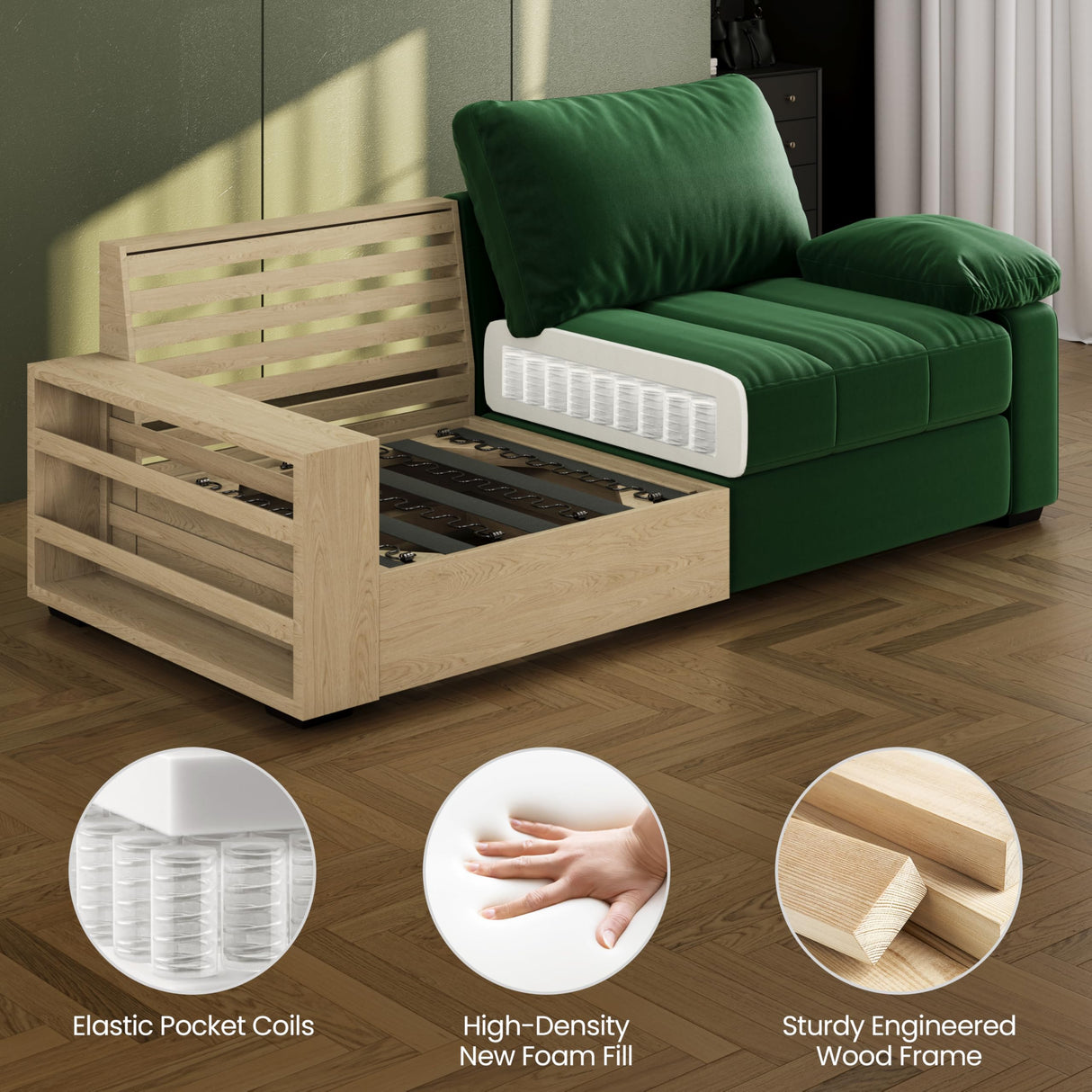 Yaheetech 79" Velvet Modern Sofa Couch with Storage Pockets and USB Ports, 2 Seater Comfy Loveseat Sleeper with Removable Armrest Pillow & Cover for Living Room, Apartment, Bedroom, Green Yaheetech