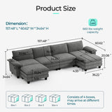 LINSY HOME 157'' Modular Sectional Sofa Grey Couch Corduroy Cloud Couches for Living Room, U Shaped Couch with Movable Ottoman, Modern Cloud Sectional Sofas for Bedroom and Apartment, Grey LINSY HOME