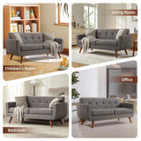 Tbfit 65" W Loveseat Sofa, Mid Century Modern Love Seat Couches for Living Room, Button Tufted Upholstered Small Couch for Bedroom, Solid and Easy to Install Love Seats Furniture, Grey Tbfit
