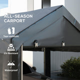 Outsunny Carport 10' x 20' Portable Garage, Height Adjustable Heavy Duty Car Port Canopy with 4 Ventilated Windows & 4 Roll-up Doors for Garden Tools, Car, Truck, Boat, Dark Gray Outsunny