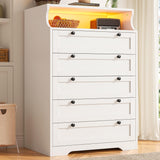 EnHomee Dresser for Bedroom, White Dresser with LED, Tall Dresser with 5 Wood Drawers, White Dresser for Bedroom, Bedroom Dressers & Chests of Drawers, Dressers for Bedroom with Metal Handles EnHomee