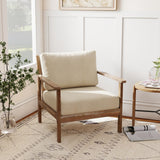 GOFLAME Mid-Century Modern Accent Chair, Upholstered Armchair with Solid Wood Frame, Linen Fabric Comfy Reading Chair, Farmhouse Leisure Chair for Living Room, Bedroom, Sunroom, Hosting Room GOFLAME