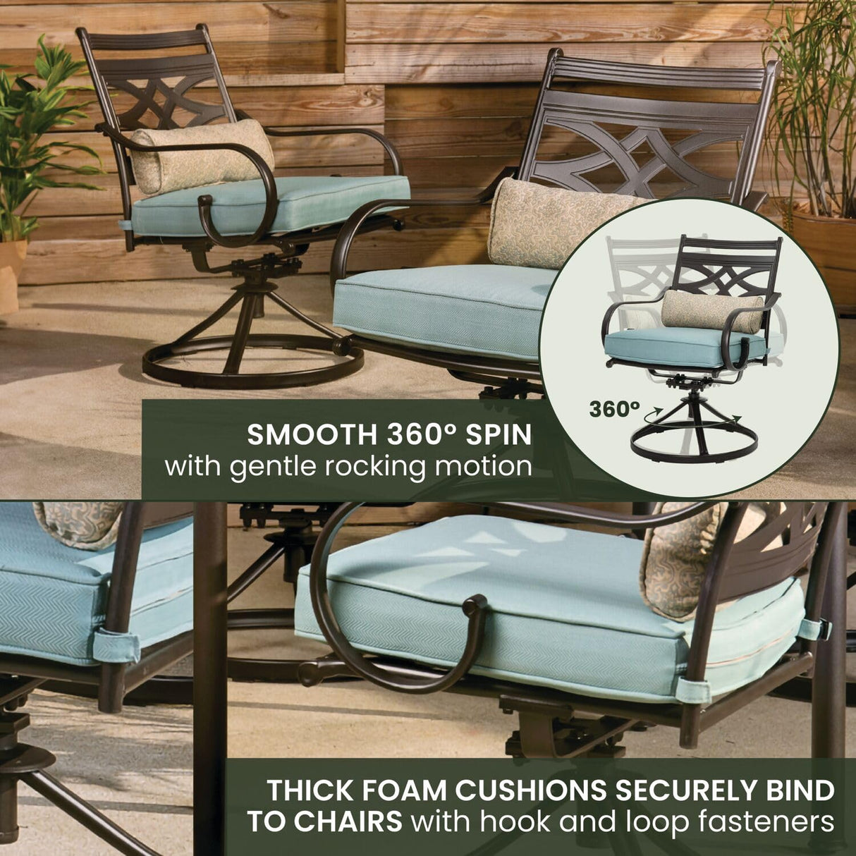Hanover Montclair 5-Piece Outdoor Dining Set with Stamped Steel Square Dining Table and 4 Swivel Rocker Chairs with Cushions, Weather-Resistant Patio Dining Set for 4, Patio, Backyard, Deck Hanover