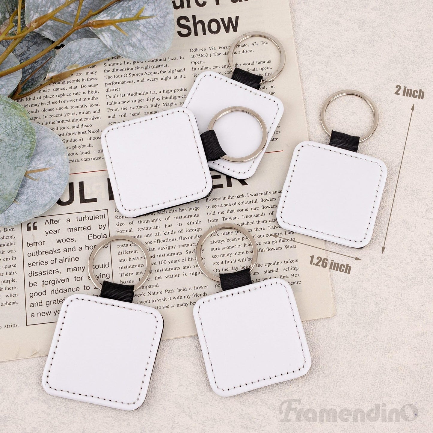 Framendino, 8 Pack Sublimation Blanks Keychain PU Leather Keychains Heat Transfer Key rings Square Key Chains for DIY Craft