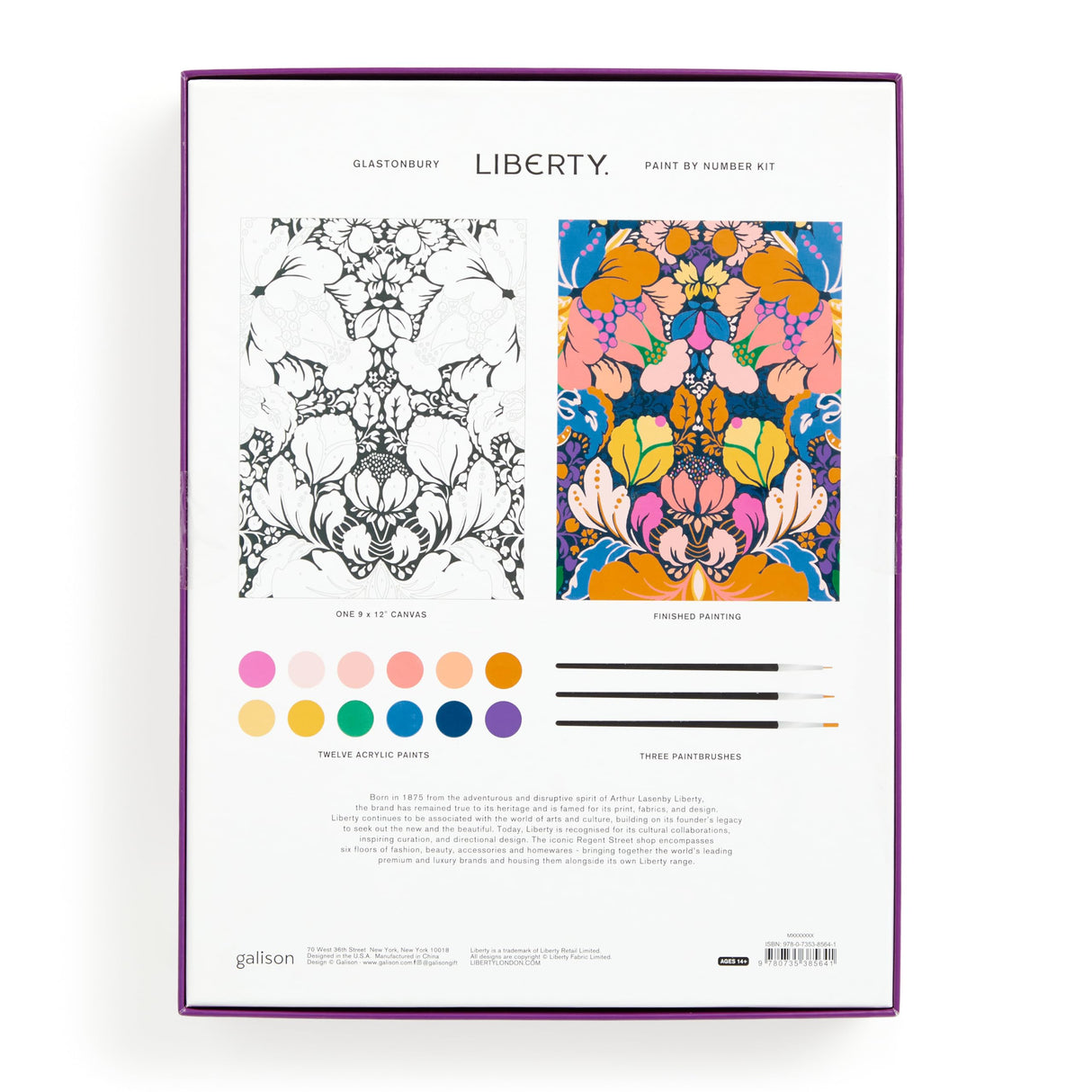 Galison Liberty Glastonbury – DIY 9 x 12 Paint by Number Kit with Iconic Liberty Print Art for Beginners and Experts Includes Paint and Brushes Galison