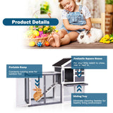 Tangkula Rabbit Hutch, Indoor Outdoor Bunny Cage with Run, Wooden Rabbit Cage with Waterproof Roof & Pull Out Tray, Chicken Coop Pet House for Rabbits, Chicken and Guinea Pigs (Gray) Tangkula