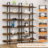 FRAPOW 83Inch Industrial Bookshelf and Bookcase, Double Wide 6 Tier Large Vintage Book Shelf with Metal Frame Open Bookshelves for Living Room Home Office FRAPOW