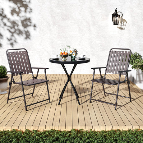 3 Pieces Patio Bistro Set Folding Small Table Chairs Set for 2 Outdoor Bistro Furniture Sets with Glass Coffee Table for Lawn Backyard Balcony Poolside CHINNLUU
