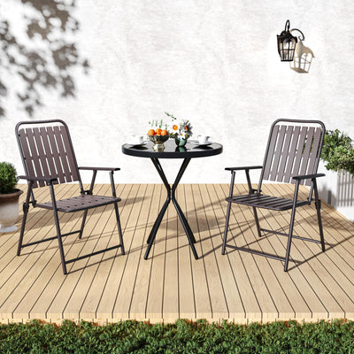 3 Pieces Patio Bistro Set Folding Small Table Chairs Set for 2 Outdoor Bistro Furniture Sets with Glass Coffee Table for Lawn Backyard Balcony Poolside