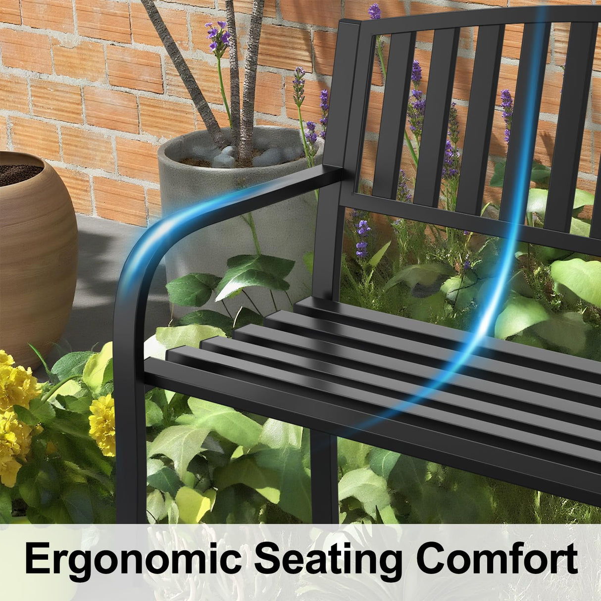 50" Heavy Duty Outdoor Bench, Wrought Iron Weatherproof Garden Bench Black Metal Patio Bench for Park Proch Yard 880lbs Maemttes