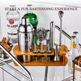 KITESSENSU Cocktail Shaker Set Bartender Kit with Stand | Bar Set Drink Mixer Set with All Essential Accessory Tools: Martini Shaker, Jigger, Strainer, Mixer Spoon, Muddler, Liquor Pourers |Silver KITESSENSU