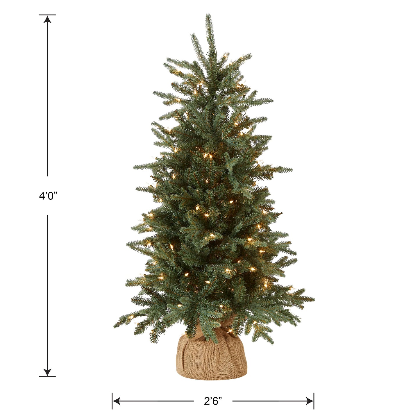 National Tree Company Pre-lit Artificial Mini Christmas Tree | Includes Small Lights and Cloth Bag Base | for Tabletop or Desk | Burlap-4 ft, 4', Green