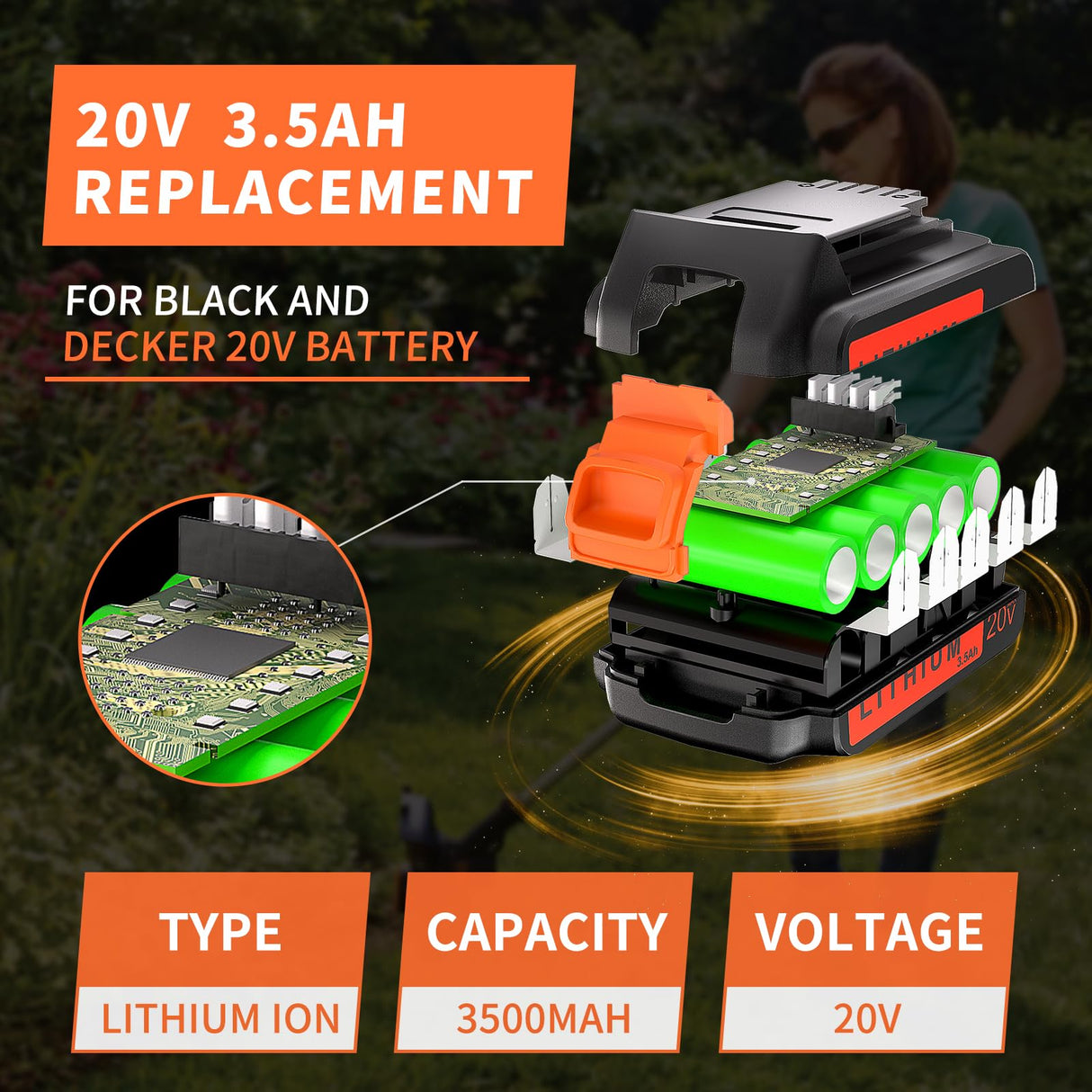 NEPOWILL 20V 3.5Ah Replacement Battery for Black and Decker 20v Lithium Battery LBXR20 LB20 LBX20 LBX2020 LST220, Compatible with Black & Decker 20V Battery for 20V Power+ Tools LCS1020 LDX20C NEPOWILL