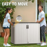 Greesum Outdoor Horizontal Storage Sheds 27 Cu.ft Resin Large Storaged Box Weather Resistance, Without Shelf, Easy to Assemble, Prefect for Garden, Patios, Backyards, White Greesum